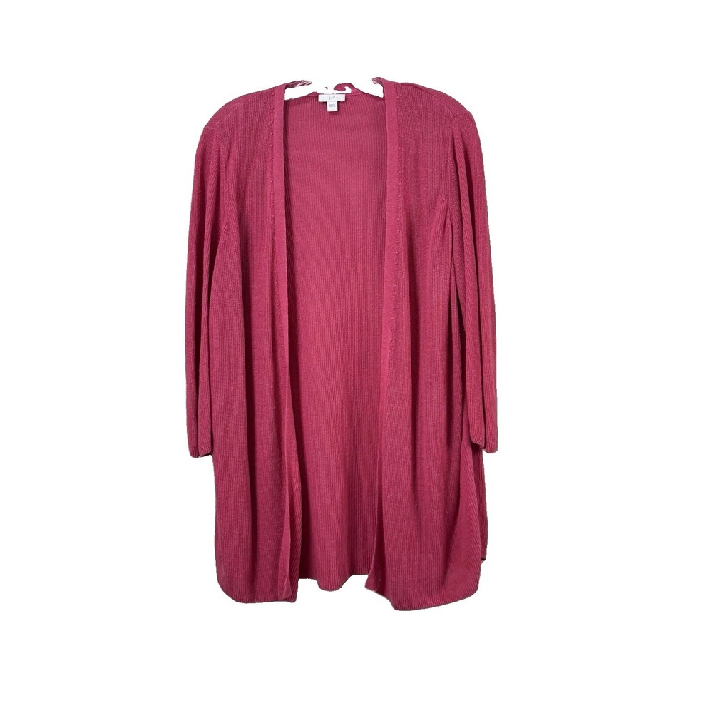 J Jill Open Front Cardigan Women's Sz L Raspberry Pink Linen Blend 3/4 Sleeve